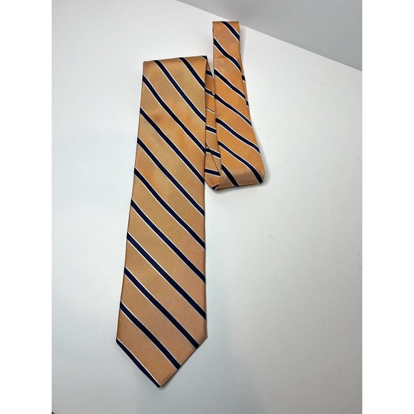 ROUNDTREE & YORKE Collegiate Neck Tie ORANGE/NAVY Stripes 100% SILK Woven Auburn - Picture 1 of 3